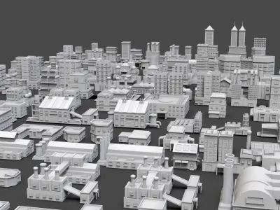 Low Poly City Buildings Pack Of 210 - Game Ready - Untextured  3D model