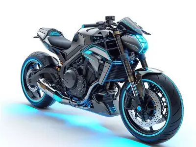 Neon Electric Motorcycle 3D Model Futuristic Street Fighter Low-poly 3D model
