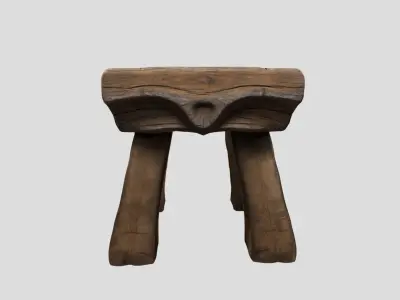 Medieval Rustic wooden Stool Low-poly 3D model