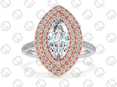 Ring 205 Marquise Shape Cathedral Double Halo pave set with Gems 3D print model