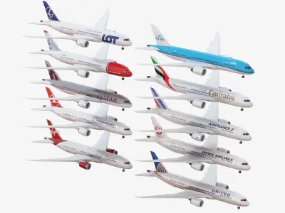 Bundle Boeing 787 Dreamliner 10 Pack Low-poly 3D model