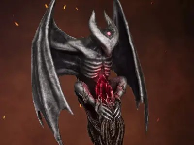 Bat Demon Staff - Game ready 3D model Low-poly 3D model