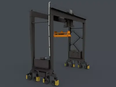 PBR Rubber Tyred Gantry Crane RTG V1 - Black Low-poly 3D model