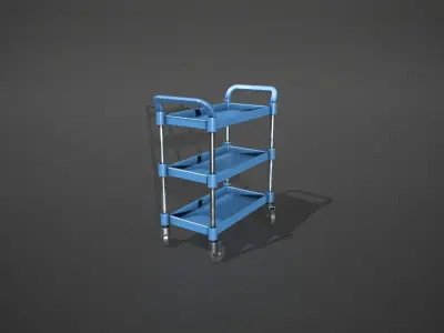 Three Tier Blue Service Cart Low-poly 3D model