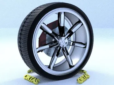 ORTAS CAR RIM 23 GAME READY RIM TIRE AND DISC 3D model