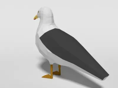 Low Poly Cartoon Seagull Low-poly 3D model