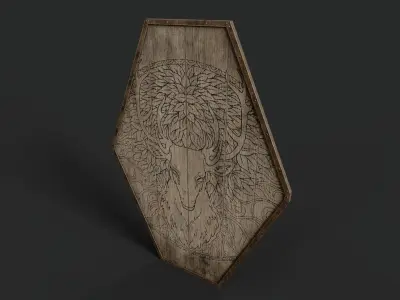 Slavic diamond-shaped shield painted deer symbol Low-poly 3D model