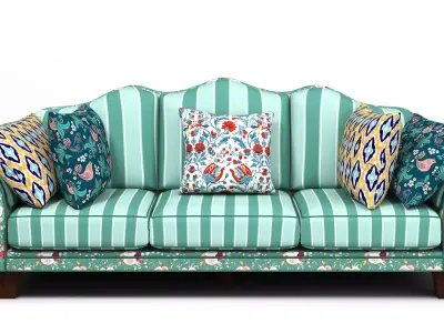 Colorful Patterned Sofa with Cushions 3D model