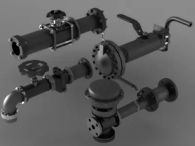 pipe pipes industrial low poly pipeline valve game 3D model Polygon mesh