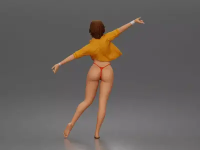 Woman dances wearing crop top jacket bottoms barefoot 3D print model