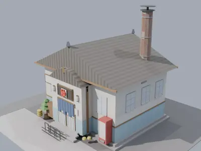 Japanese Sento Public Bathhouse Exterior  Low-poly 3D model