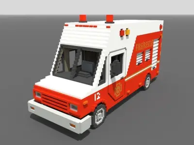 Voxel Fire Rescue Van Low-poly 3D model