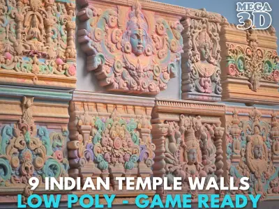 Low poly Indian Temple Walls A - 240612 Low-poly 3D model