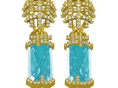 Antique Large Aquamarine Emerald Stone Earring 3D print model