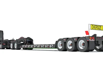 Semi Truck with Lowboy Trailer 3D model