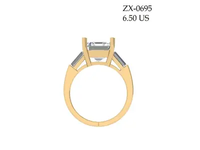 Emerald 3 Stone Art Deco Ring 3D print model 4