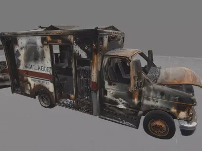 Wrecked Ambulance Vehicle - Post-Apocalyptic PBR Game Ready Low-poly 3D model