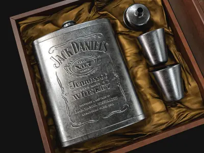 Steel Alcohol Bottle And Box Low-poly 3D model