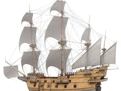 Galleon Ship Collection 4 Colors 3D Model 