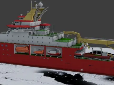 Antarctic Research vessel 3D model Low-poly 3D model