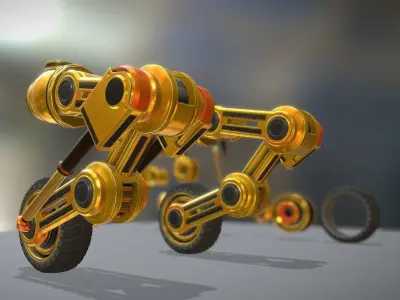 Hydraulic Suspension with Tires Yellow Version Rigged  Low-poly 3D model