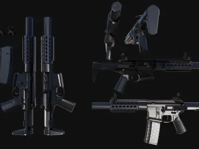 Honey-Badger silver rifle Low-poly 3D model