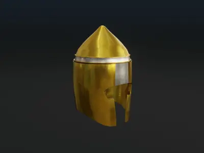 Golden Medieval city guard helmet Low-poly 3D model