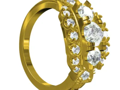Antique Three Stone Art Deco Wedding Ring 3D print model