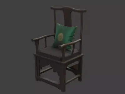 Chinese Dark Cherry Wooden Arm Chair with Pillow  Low-poly 3D model