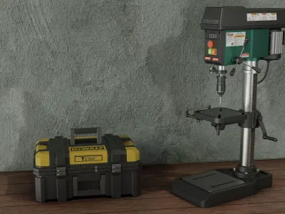 Bench Drill Press and Toolbox 3D model
