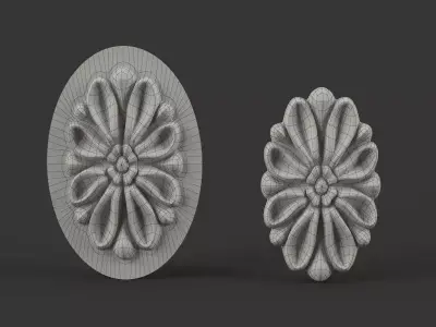 Carved Oval Floral Rosette for Classic Furniture 3D model