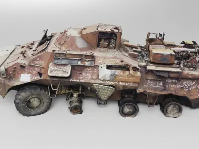 Destroyed BTR-80 wheeled amphibious armoured personnel carrier 3D model