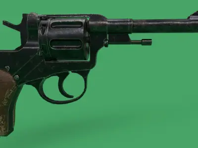 Nagant Revolver Gun Low-poly 3D model