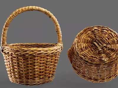 Wooden Wicker Basket 3D model