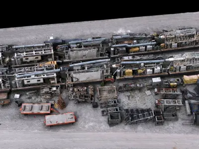 construction-site machinery scrapyard terrain photogrammetry Low-poly 3D model