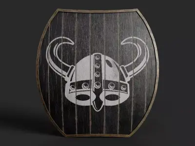 Slavic hybrid shield-painted black with helmet symbol Low-poly 3D model