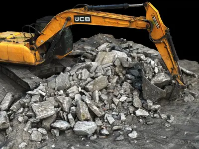 excavator concrete debris construction-site terrain Scan Low-poly 3D model