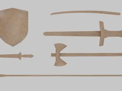Wooden weapons Free low-poly 3D model