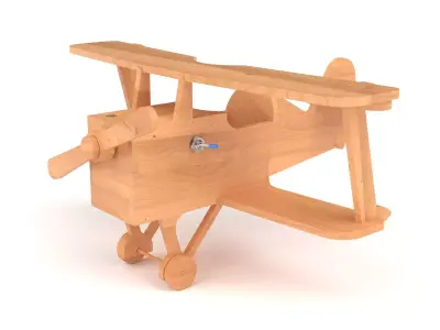 Wooden toy biplane 10 3D model