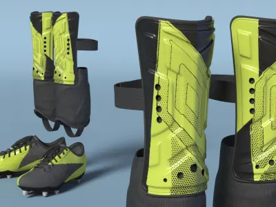 Football Shin Pads with Matching Cleats Green 3D model