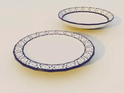 Thai Lai Kram Ceramic Plate Set Low-poly 3D model