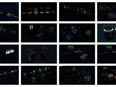 8k Sci Fi Space Props Pack Gadgets 9 Color Variants Pickups Neon Low-poly 3D model