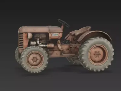 Vintage Rusty Farm Tractor Realistic Old Agricultural Machinery  3D model