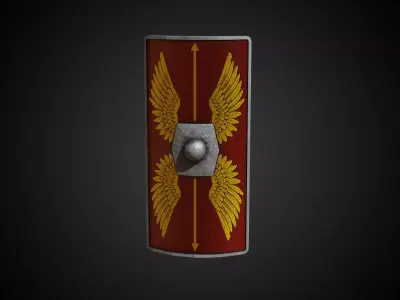 Lowpoly PBR Game-Ready Roman Scutum Shield Low-poly 3D model