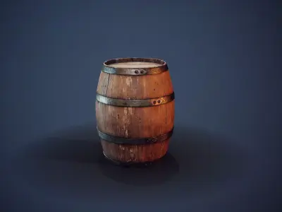 Wooden Barrel Low-poly 3D model 5