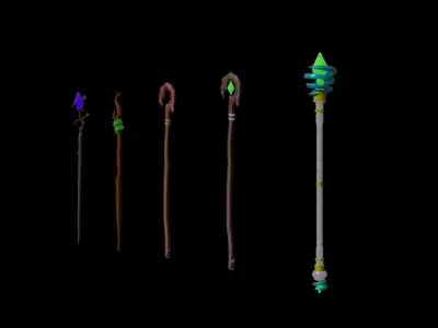 Magical Staffs Basic Pack Free low-poly 3D model