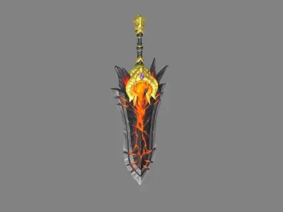 Golden dragon lava sword Low-poly 3D model