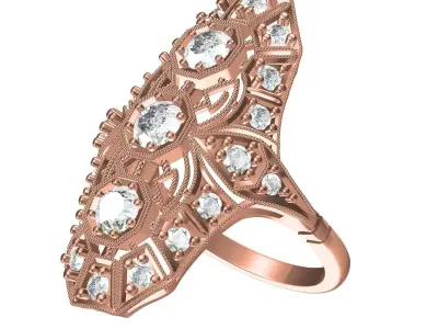 Antique Art Deco Filigree Engagement Ring 3 3D print model