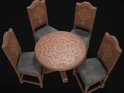 Elegant Round Table and Chairs 3D Model Pack
