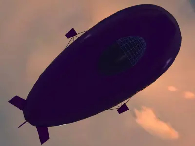 airship low poly 3D model flying in sky Low-poly 3D model